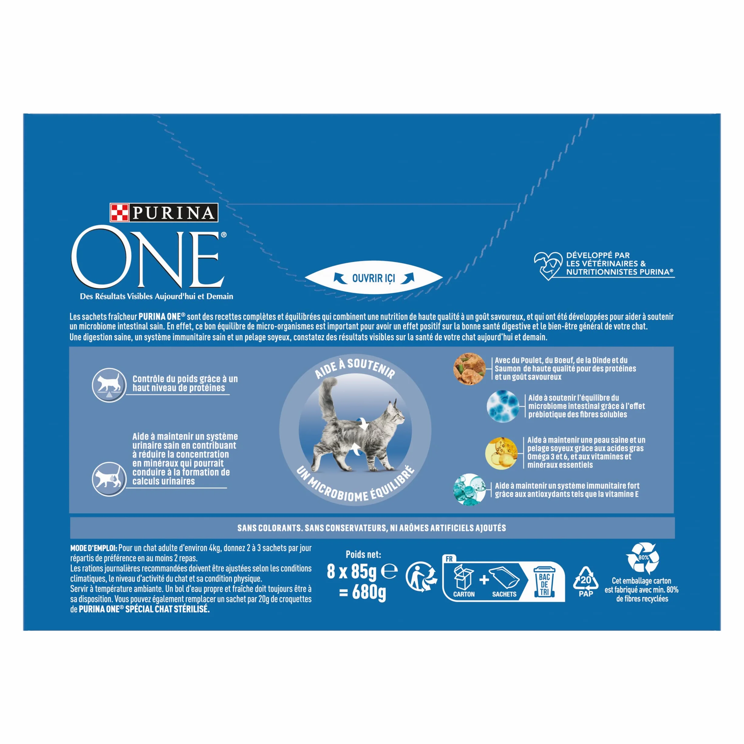 PURINA ONE BIFENSIS Chat Adulte Stérilisé Sachets Fraîcheur Poulet Bœuf Saumon Dinde Lot de 10 (8 x 85g)