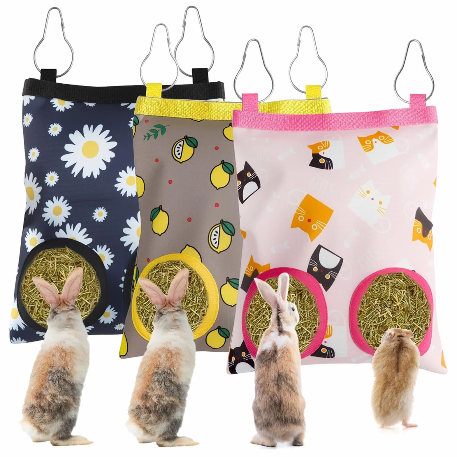 Sac à Foin de Lapin Suspendus Mangeoire avec 2 Trous pour Chinchilla Cochon d'Inde (Small)