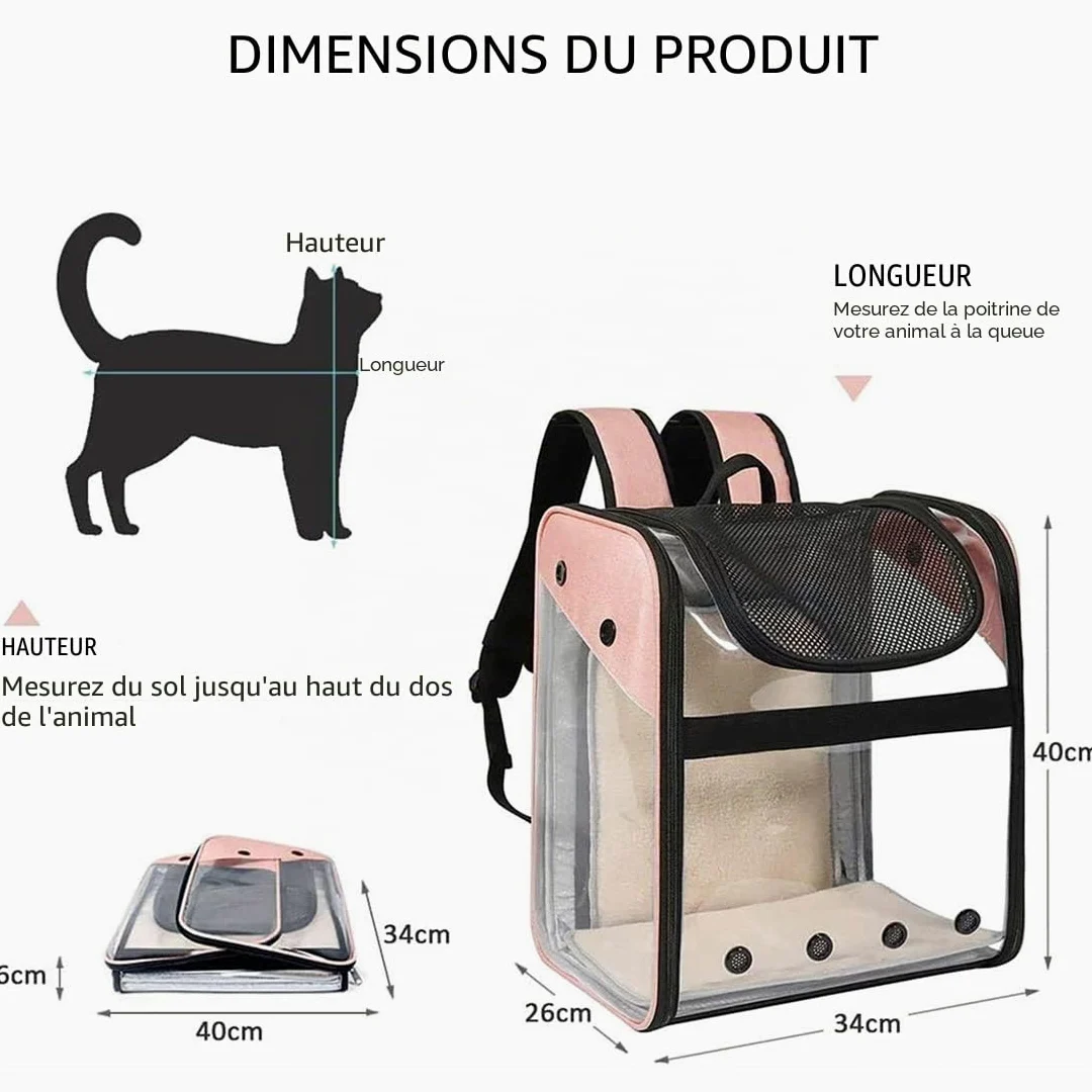 Sac de Transport Chat Petit Chien 10kg, Sac à Dos Extensible Transparent pour Animaux, Pliable Spacieux Respirant avec Matelas en Peluche, Grand Transporteur pour Voyage on Train Voiture Avion (Rose)