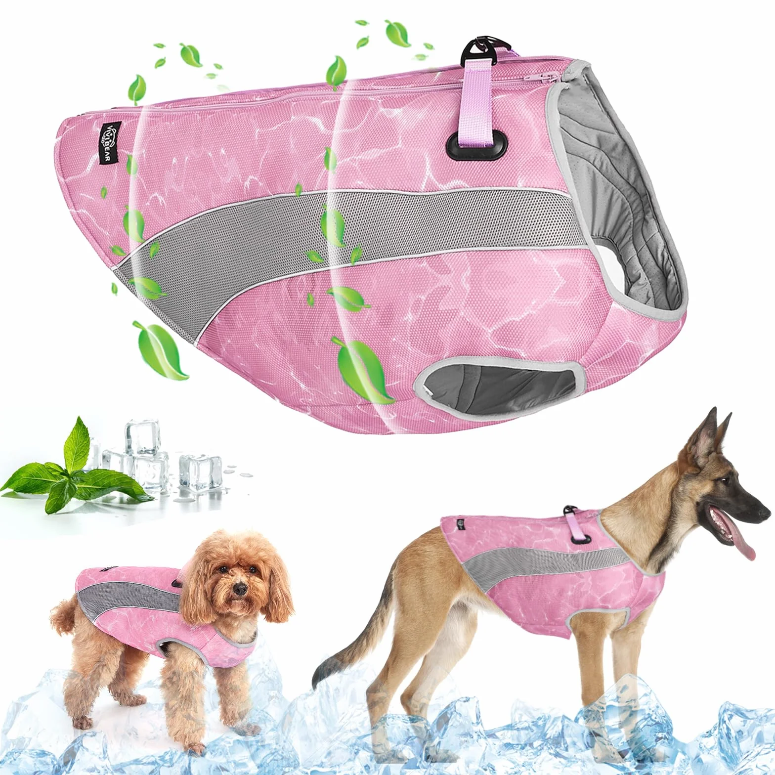 Gilet de Refroidissement pour Chiens avec Protection Solaire, Veste Réfléchissante Respirante Rose L