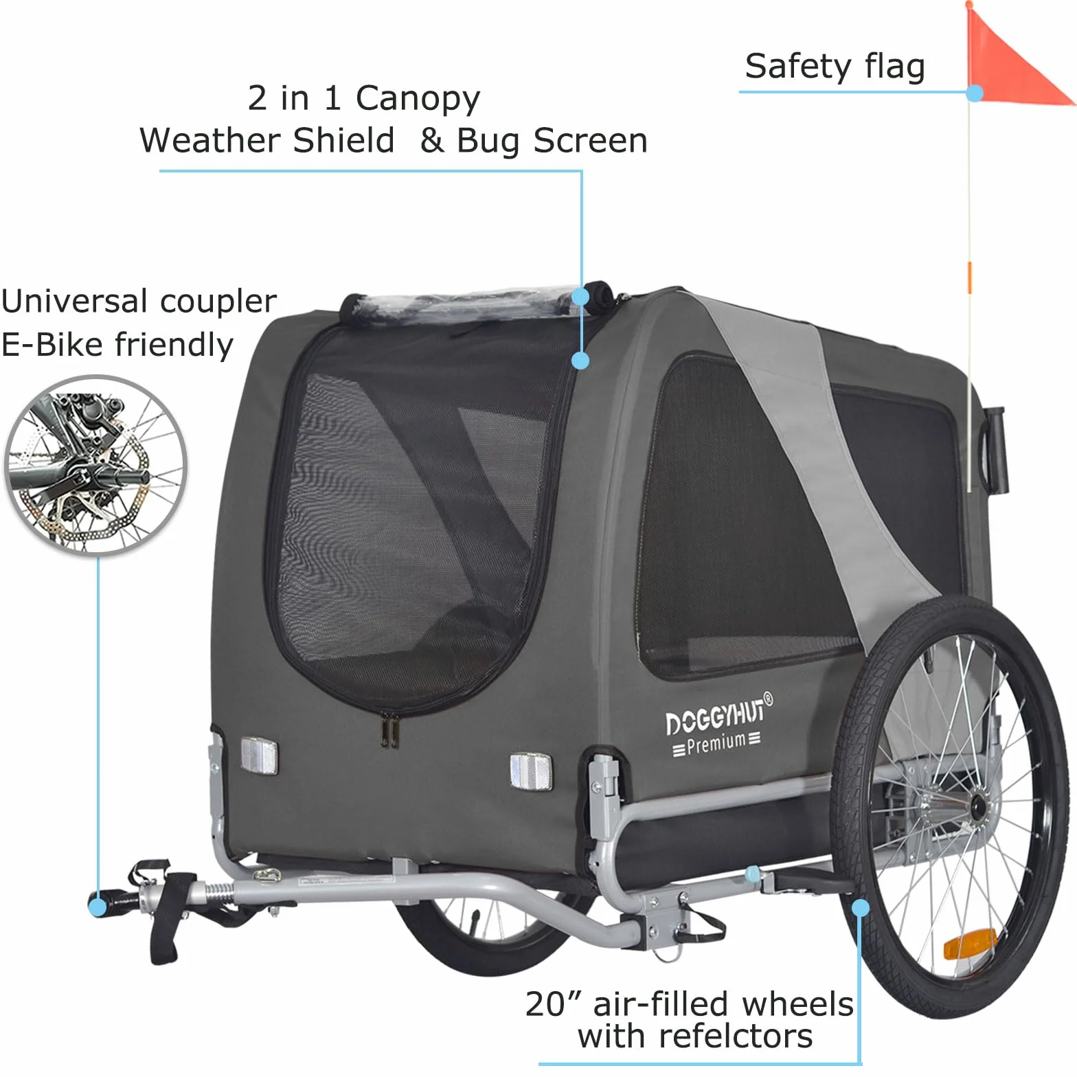 Doggyhut Premium L Remorque de Velo 2 en 1 Grande Poussette remorque Velo pour Chien de Taille Moyenne et Grande Chiens Maximum 35 kg