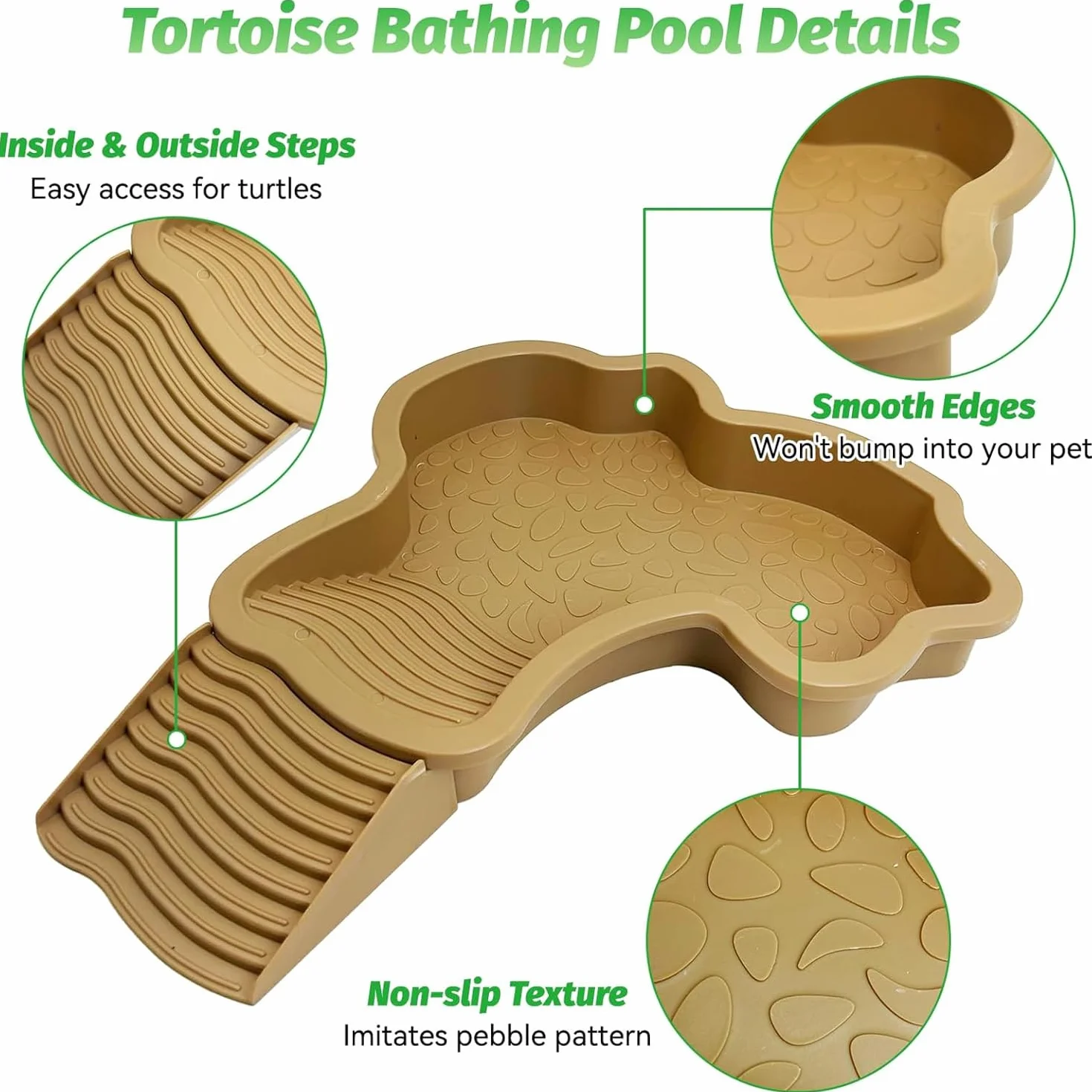 MEISO Abreuvoir Tortue Terrestre avec Rampe et Échelle, Bol d'eau pour Reptiles, Mangeoire pour Tortues, Lézards et Gecko (Brown)