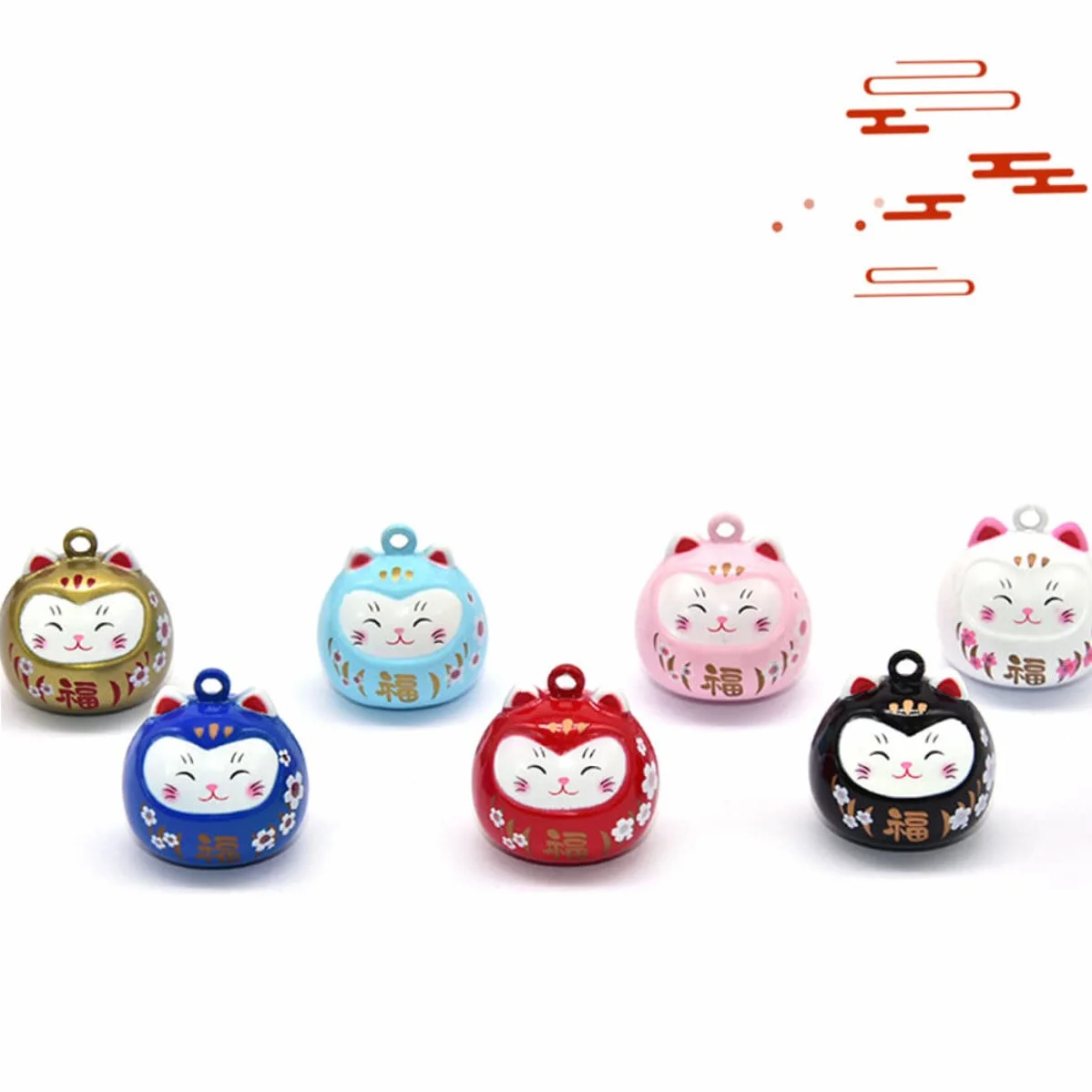 Pendentif Cloche Japonaise Cuivre Chat Décor Porte-clés Accessoire Suspendu DIY Blanc