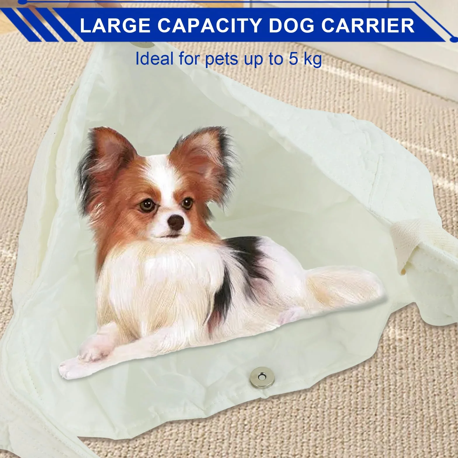 Sac de Transport pour Chien 5kg Portable Petit Chien Chat Blanc