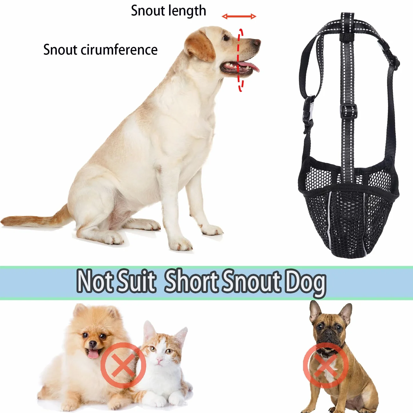 Muselière pour Chien Empêche de Mâcher/Manger/Mordre - Couvre Muselière Respirante, Réfléchissante et Ajustable - Anti Morsure (Noir-L)