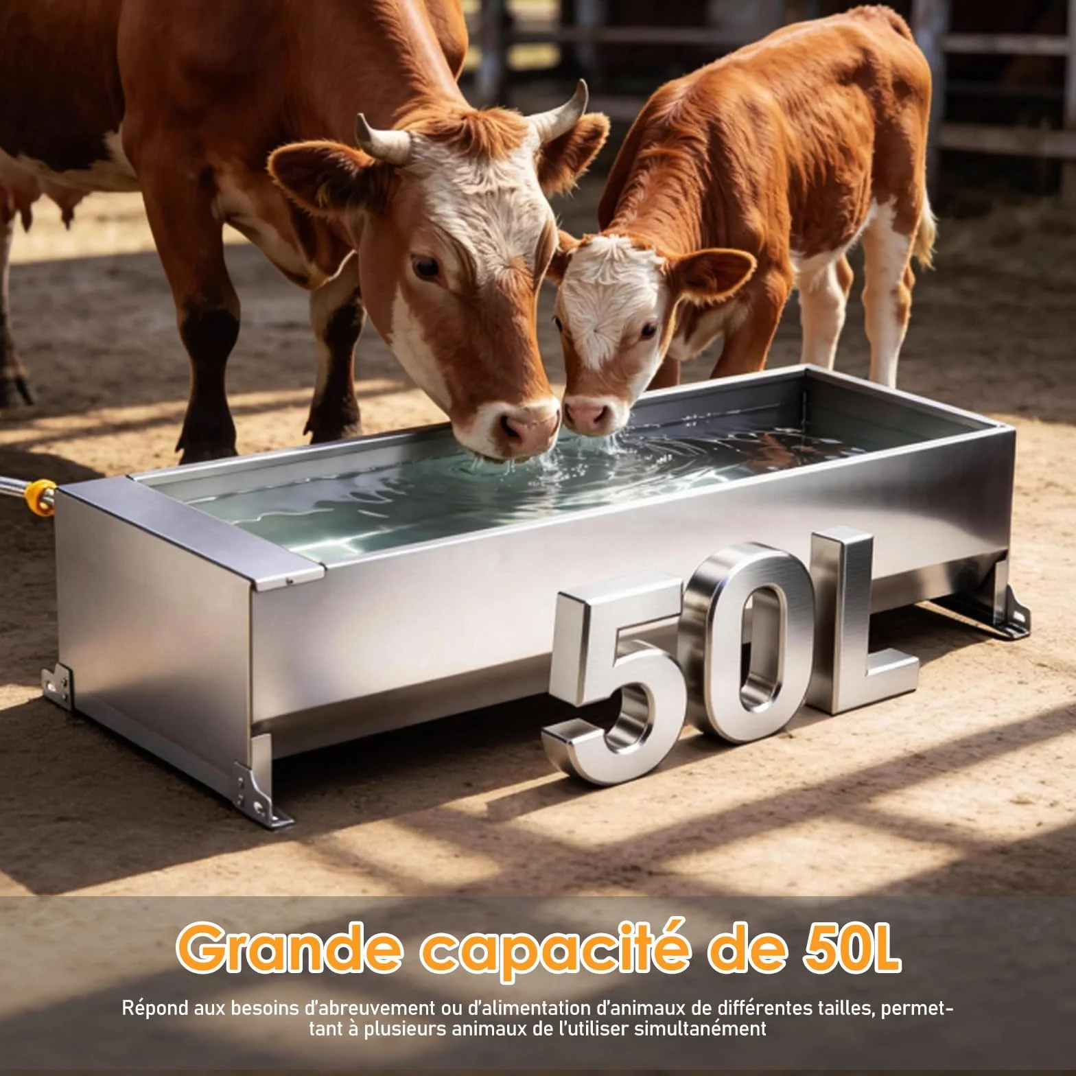 Bac à Abreuvoir Automatique 50 litres avec Flotteur 1/2 Pouce et Kit de Connexion pour Chevaux Chèvres Bœufs