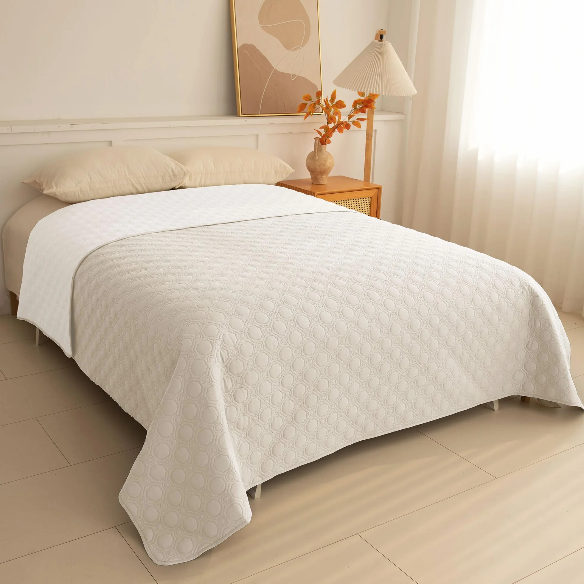 Protège Matelas Imperméable Housse de Lit Antidérapante Anti-Taches 137x208cm Beige