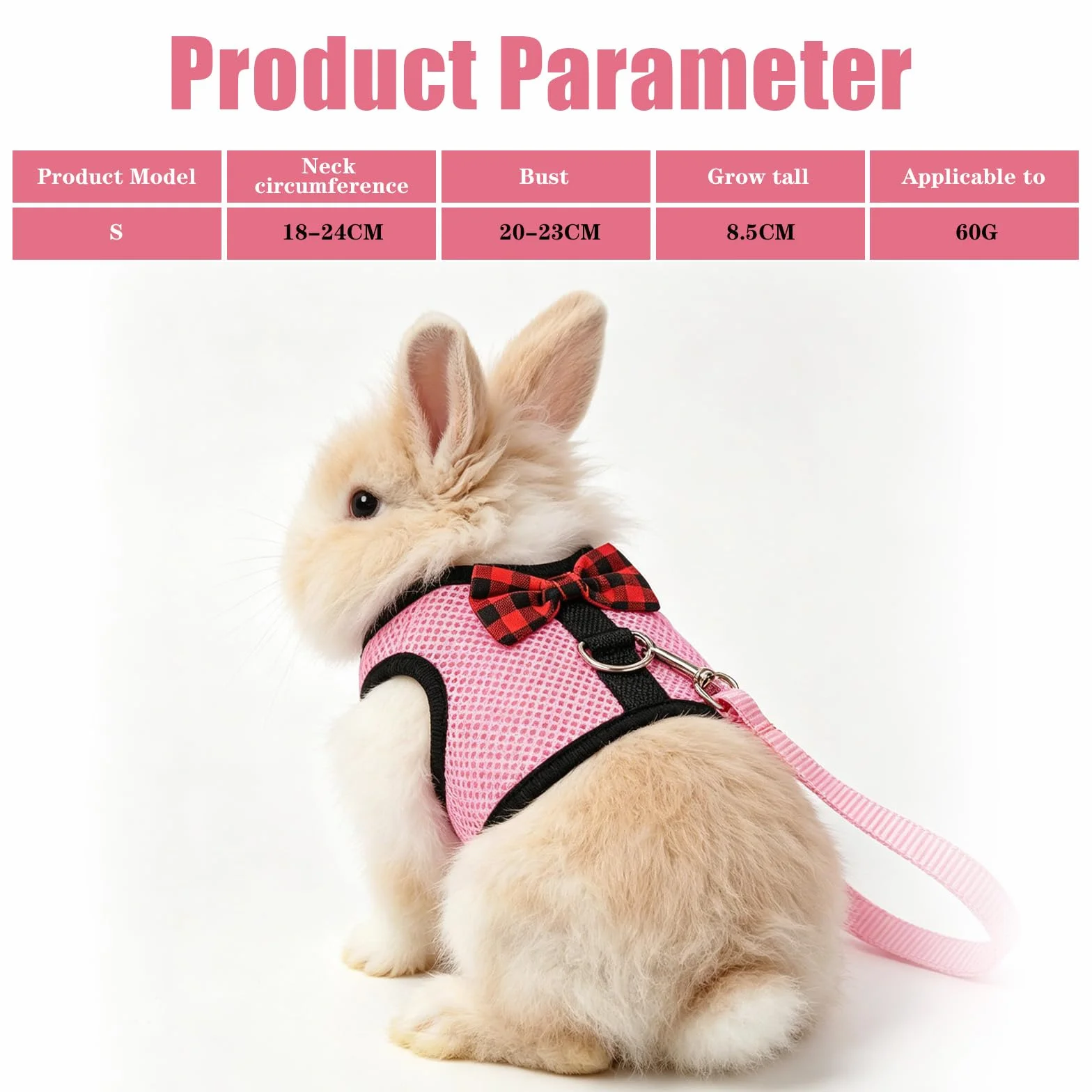 Harnais Pour Lapin Avec Nœud Rose Et Laisse, Harnais Lapin Doux Avec Laisse, Harnais Pour Lapin Avec Laisse Pour Petits Animaux, Accessoire