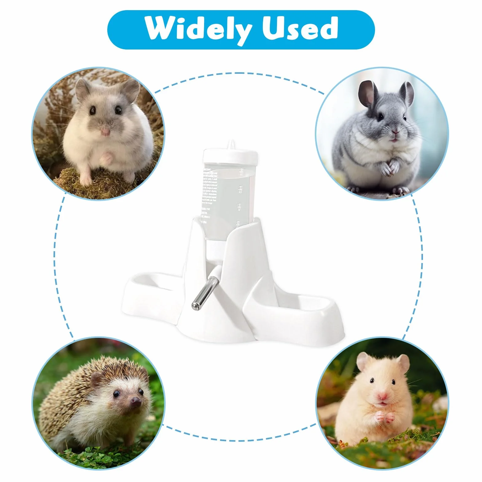 Bouteille d'Eau pour Hamster 80 ML Blanche, Distributeur Automatique 3 en 1 avec Double Bol et Support, sans Fuite