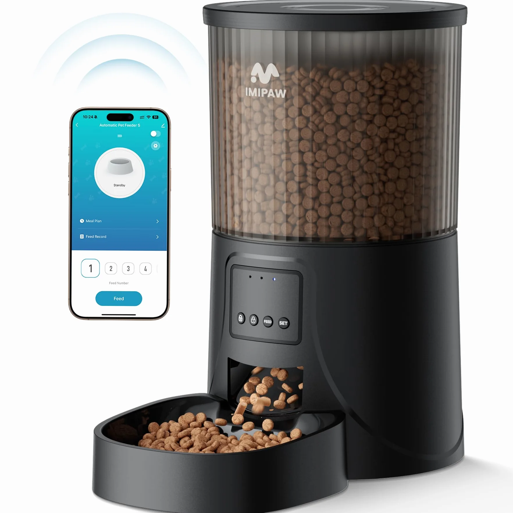 IMIPAW Distributeur Croquettes Chat Automatique WiFi 5G 2.4G Contrôle App 10 Repas par Jour 4L Mangeoire Nourriture Sèche