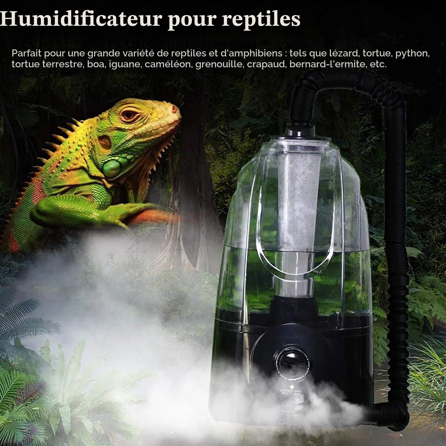 Coospider Reptile Fogger Humidificateur pour Terrarium 3L 380 L/h Machine à Fumée Mister