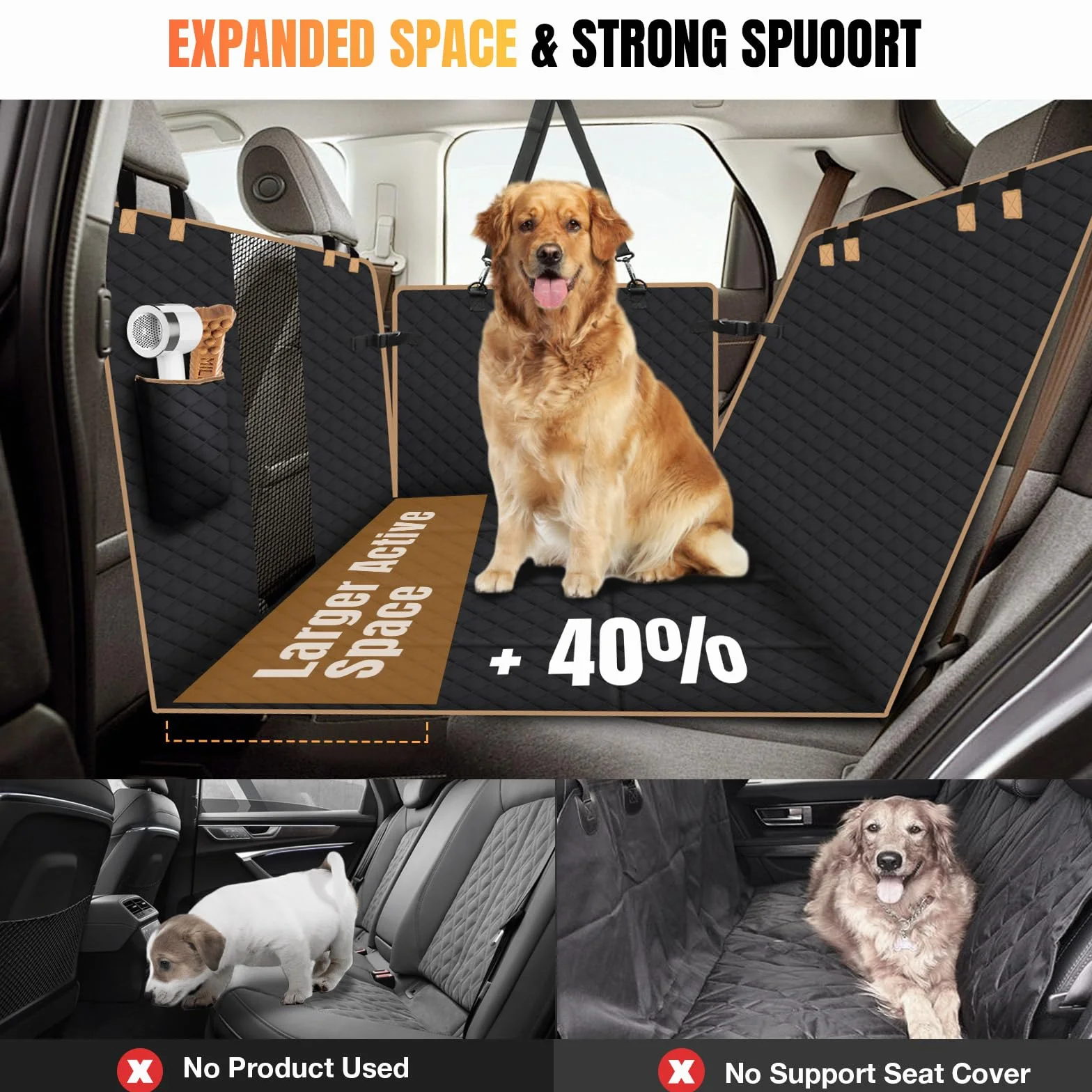 Protection Voiture Chien Siège Arrière 4 Planches Bois Renforcées Housse Auto Résistante Usure Rayures Imperméable L Noir