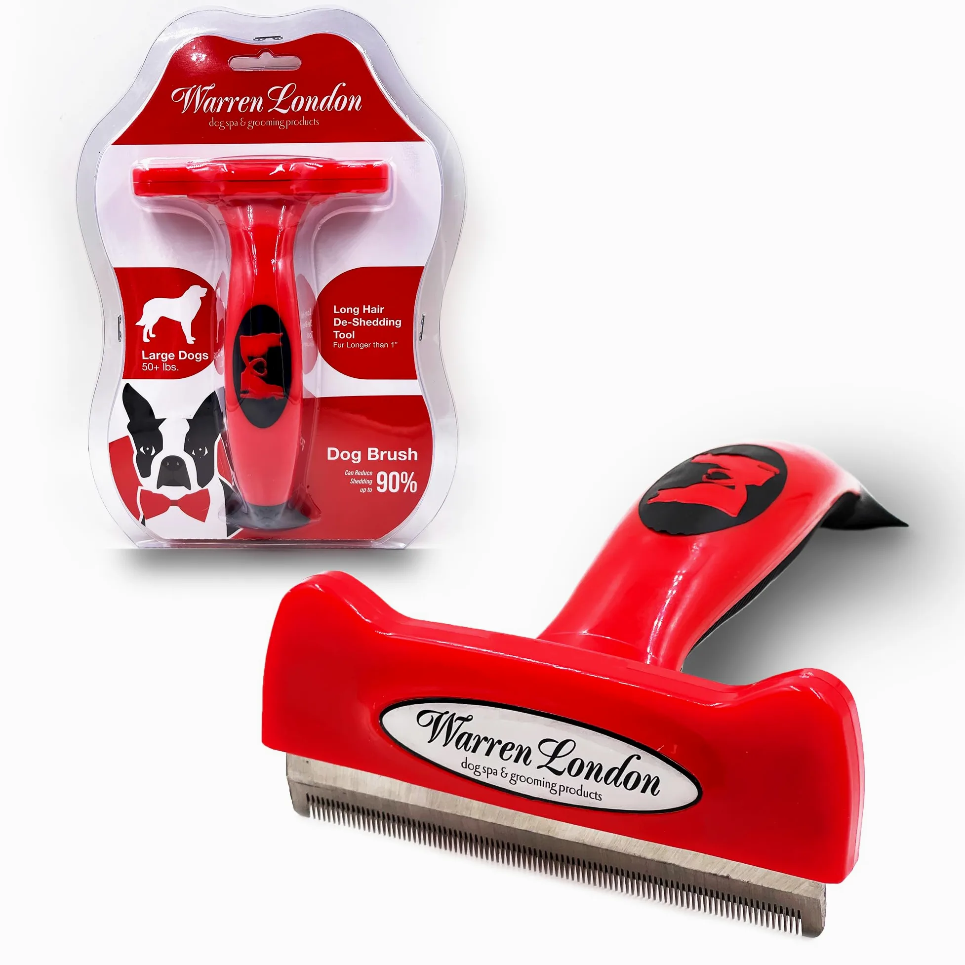 Warren London Brosse à poils longs en acier inoxydable avec bouton éjecteur de fourrure Taille L