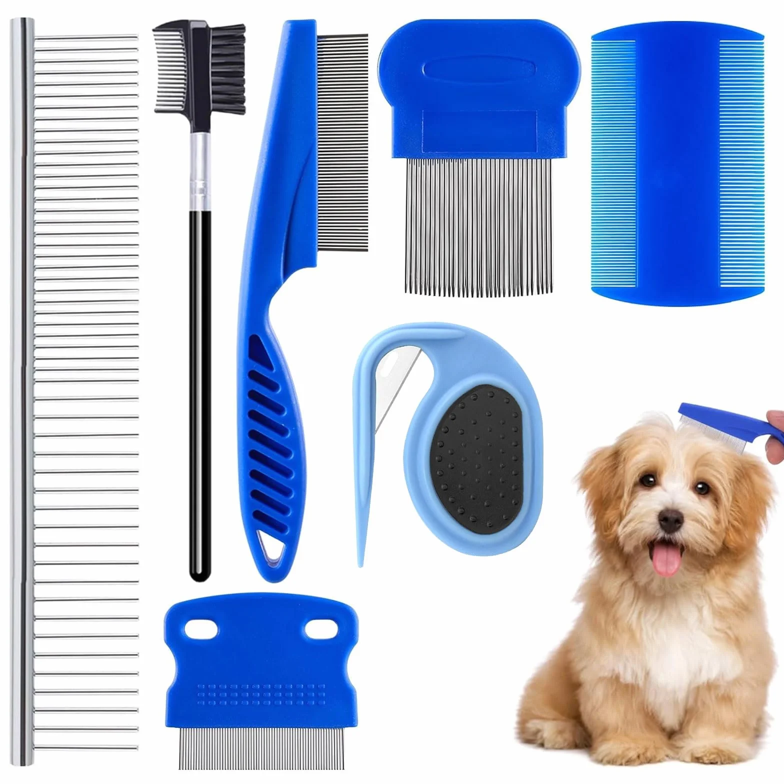 Peigne Anti-puces Multifonctionnel pour Chats et Chiens - Set de Toilettage