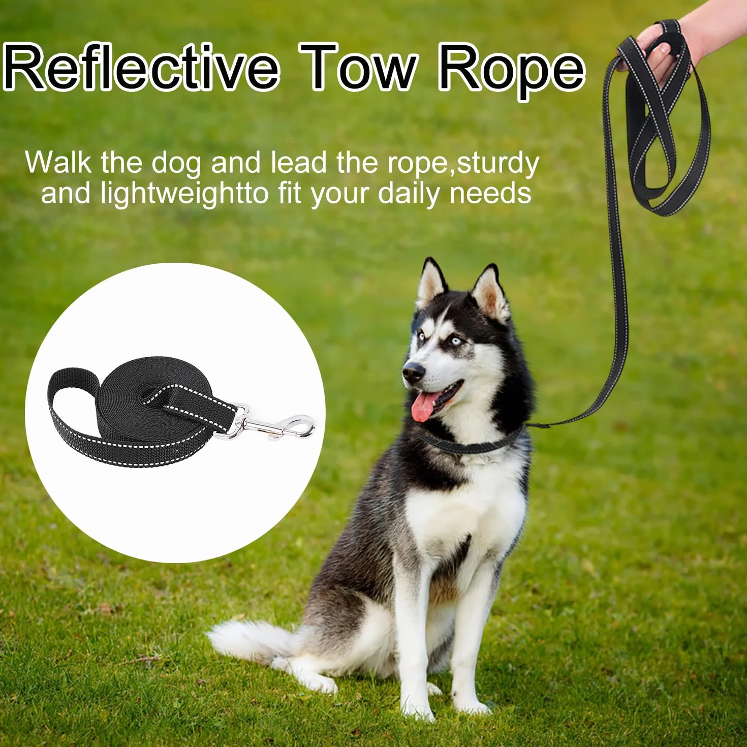 Longe pour Chien Réfléchissante 2 M, Laisse de Dressage pour Petits Moyens Grands Chiens, Noir