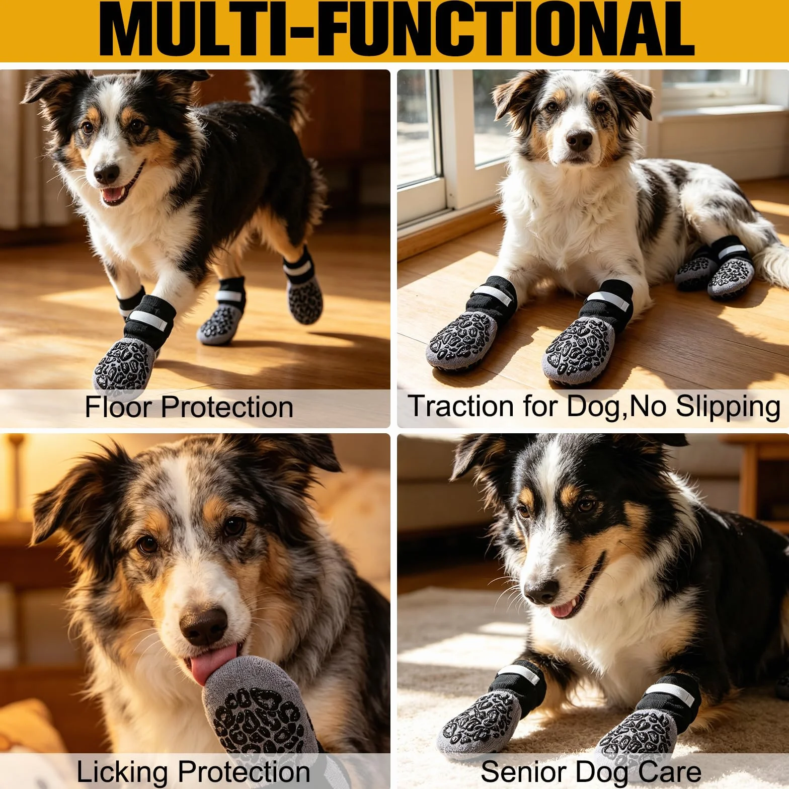 Chaussettes Antidérapantes pour Chien avec Double Adhérence - Lot de 4 pour Parquet et Carrelage, Anti-Glisse et Anti-Léchage (M)