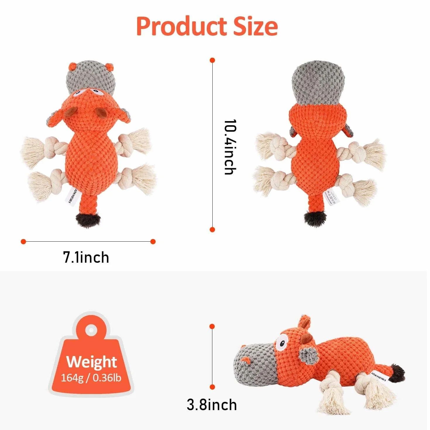 Jouets pour Chiens Interactifs Couineurs Robustes avec Chiffon en Coton et Papier Froissé Orangée Bovins