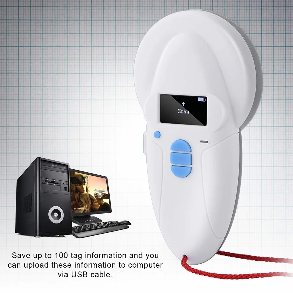 Lecteur d'identification pour animaux de compagnie, lecteur de puces RFID pour animaux - FDX-A/FDX-B (SO11784/85)/HDX/I/EM4102 Microchip Scanner, 128x64 OLED Label Display, 1400mA USB Rechargeable