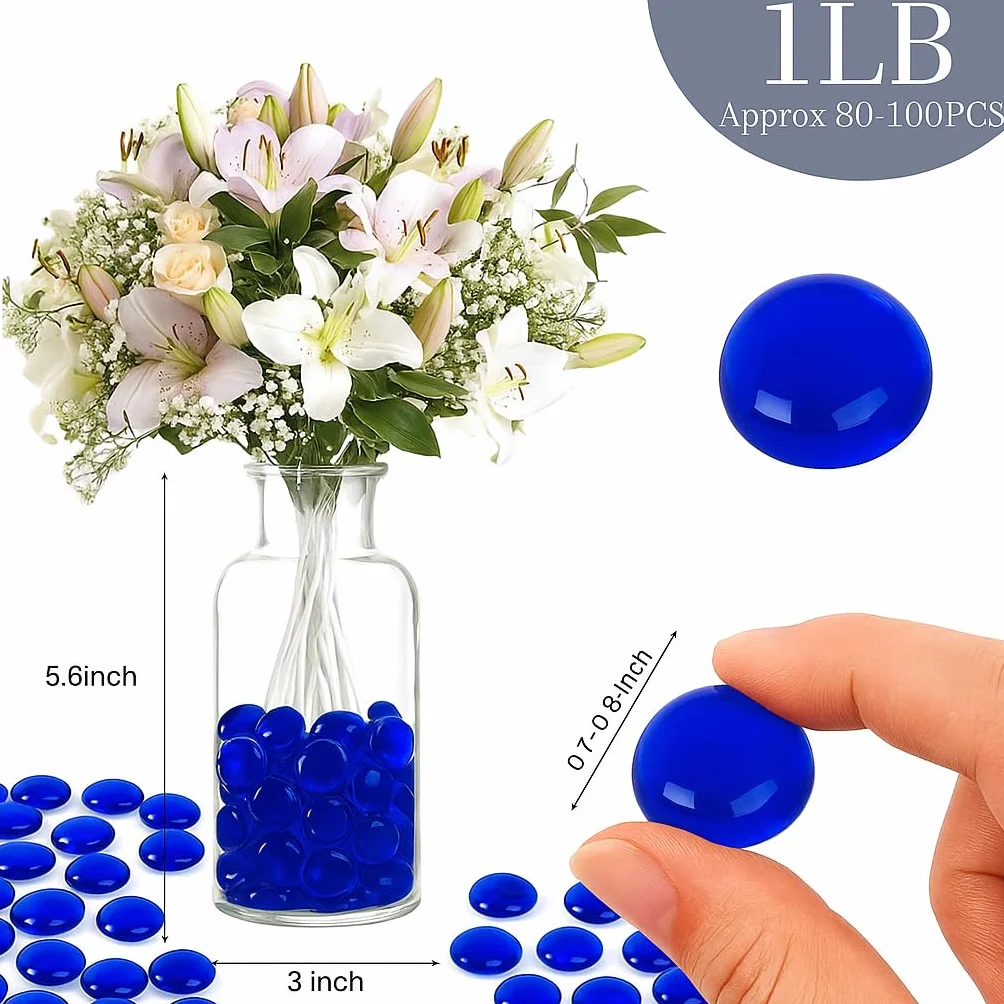 Galets en verre plat bleu 1LB ARSUK pour vase remplissage aquarium décoration