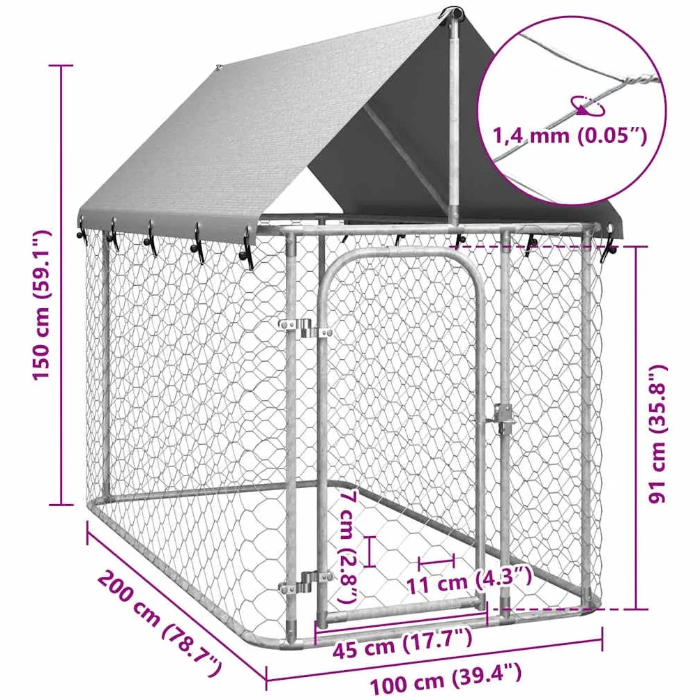 Chenil Extérieur avec Toit pour Chien, Cage Métal 200x100x150 cm