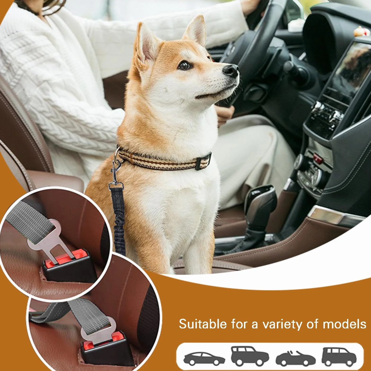 Lot de 2 Voiture Ceinture Chien Voiture, Harnais Voiture pour Chiens en Nylon Elastique, Laisse Chien Voiture Réglable avec Absorption, pour Tout Type de Voiture, pour Tous Les Chiens