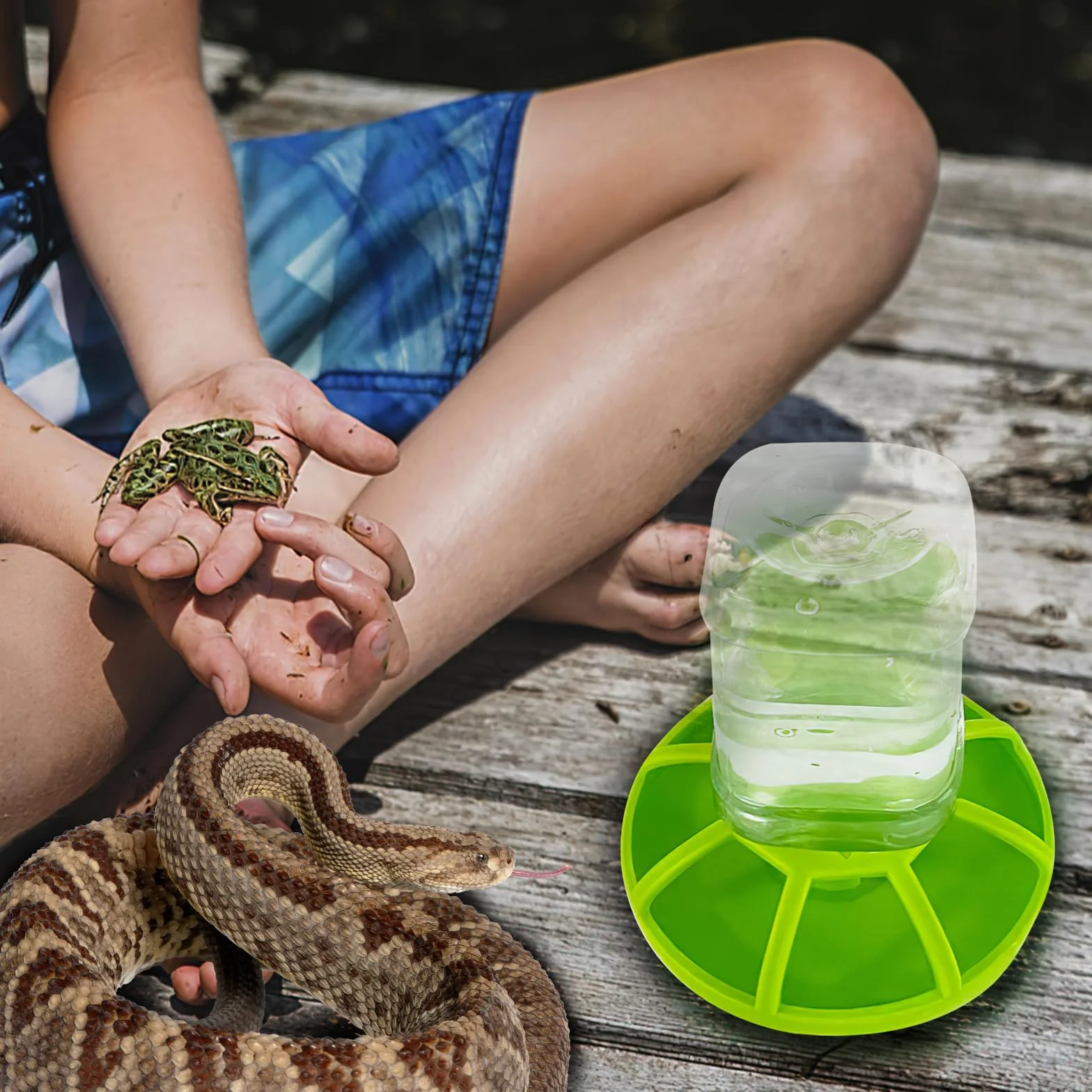 Abreuvoir pour Reptiles Tortue Terrestre avec Bouteille d'eau Plastique Vert