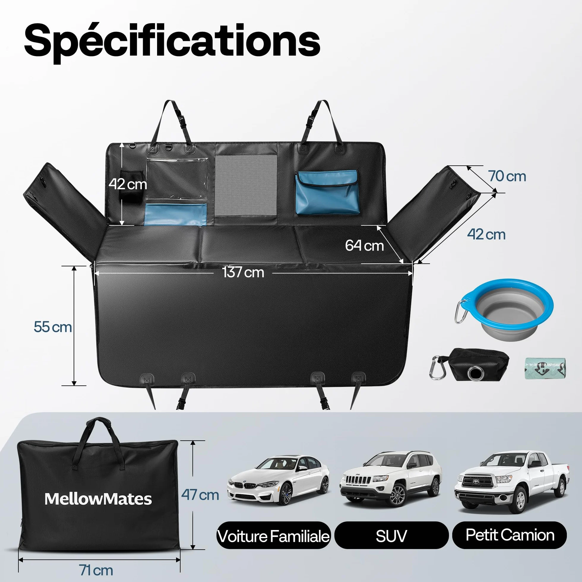 Couverture pour Chien Voiture Siège Arrière Imperméable Anti-Rayures Protection Latérale Fenêtre de Visualisation SUV Petits Camions