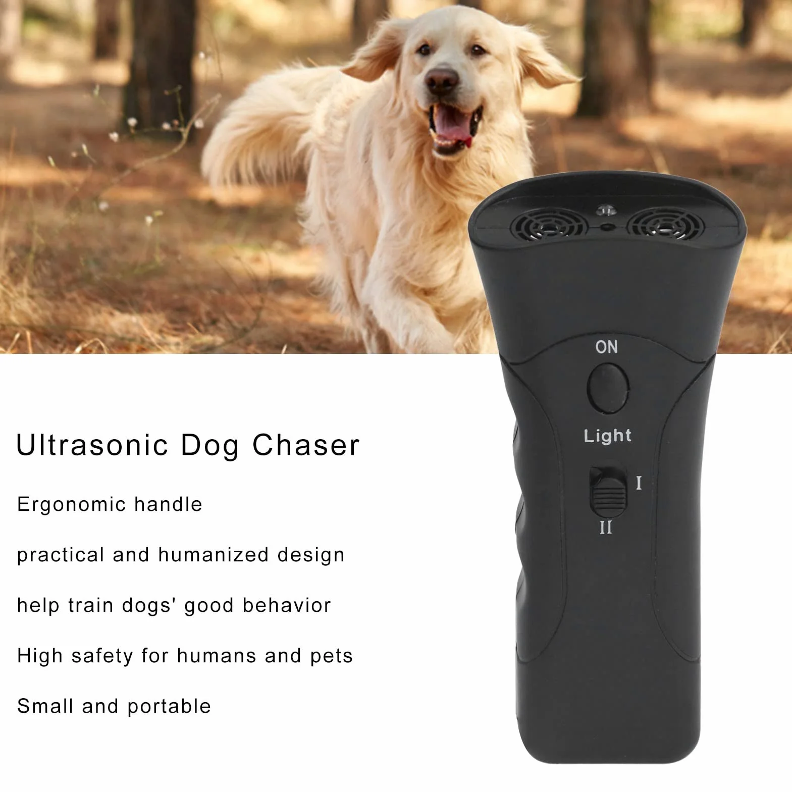 Répulsif Anti-aboiement Ultrasons Portable avec LED pour Chien, Dressage Extérieur