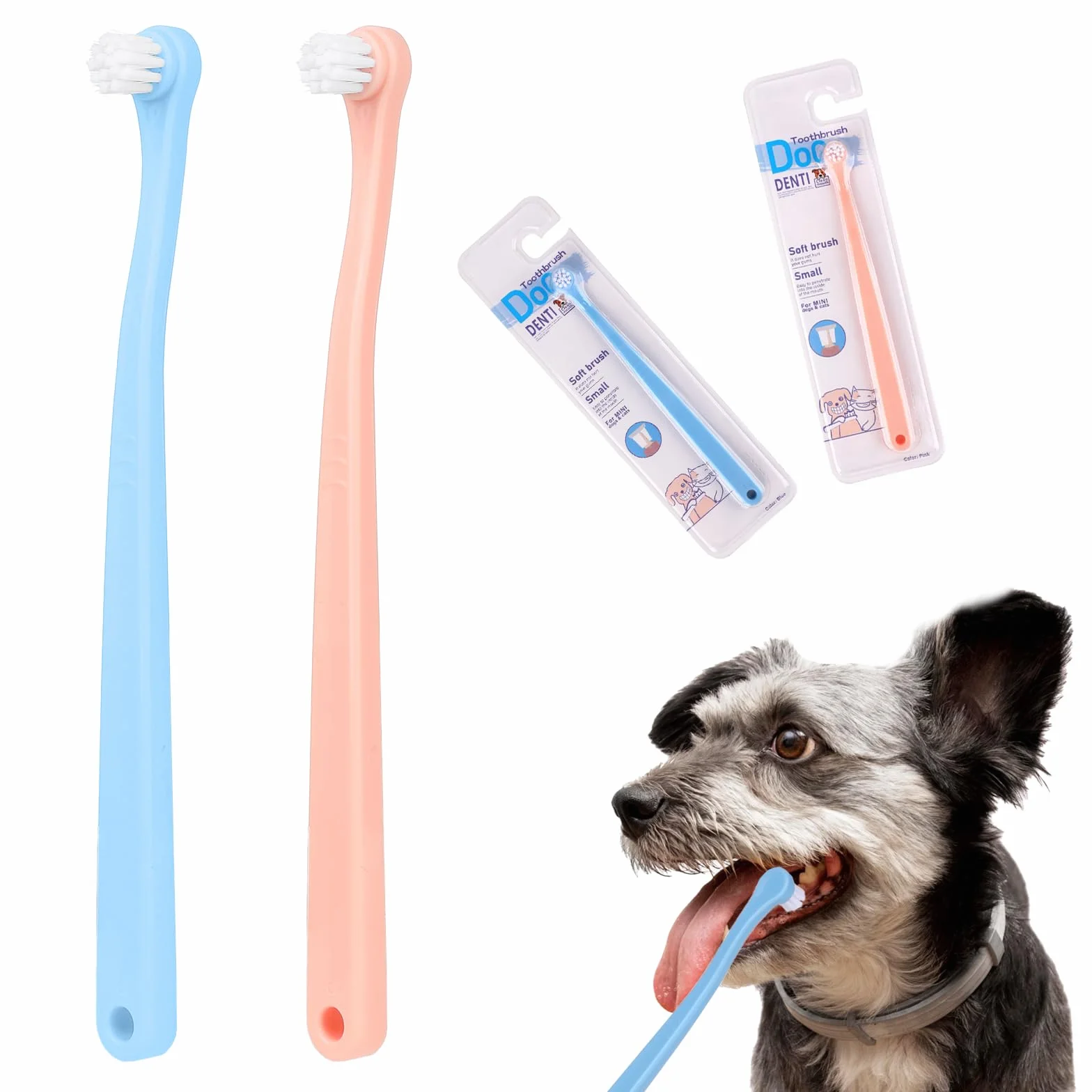Lot de 2 brosses à dents pour chat, chien, chiot, tête douce, kit nettoyage