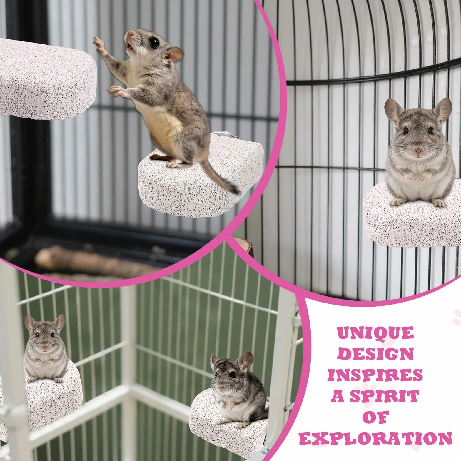 Lot de 2 Plateformes d'escalade en Lave et en Pierre Ponce pour Chinchillas, Écureuils Cochons d'Inde et Hamsters Jouet à Mâcher pour User Les Dents Accessoires de Cage (Petit)