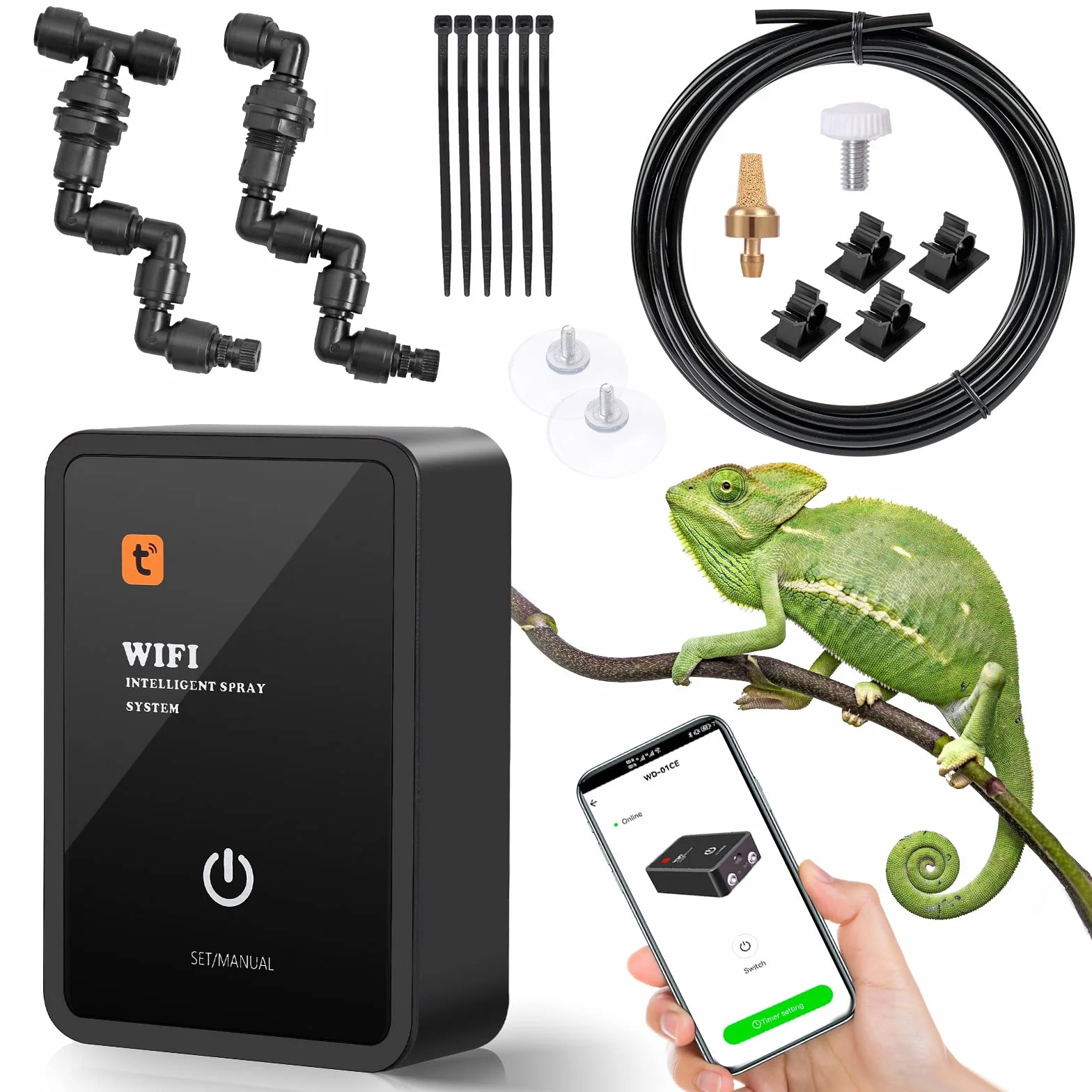 Système de Brumisation Intelligent pour Reptiles Automatique Double Tête Réglable 360° Terrarium