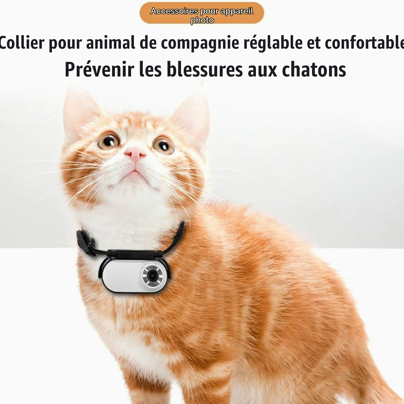Fabater Caméra pour Collier de Chat, Collier de Suivi de Chien HD 1080P, Mini Caméra d'action pour Enregistrements Vidéo Intérieur/extérieur, Pas de WiFi Nécessaire (White)