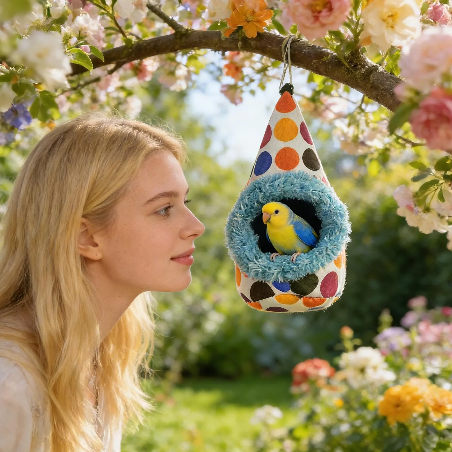 Nid d'Oiseau en Peluche pour Cage | Lit en Forme de Maison pour Perruches, Inséparable, Calopsitte