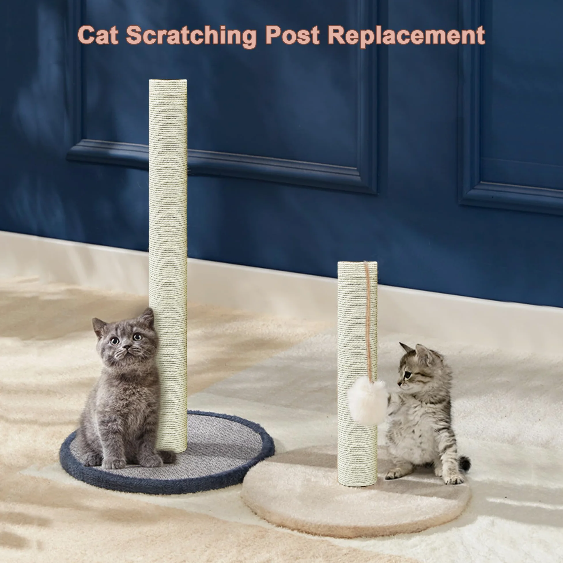 Lot de 2 poteaux de Rechange pour Arbre à Chat de 30 cm, en sisal Naturel avec vis M8, griffoir de Rechange pour Chat (30 cm)