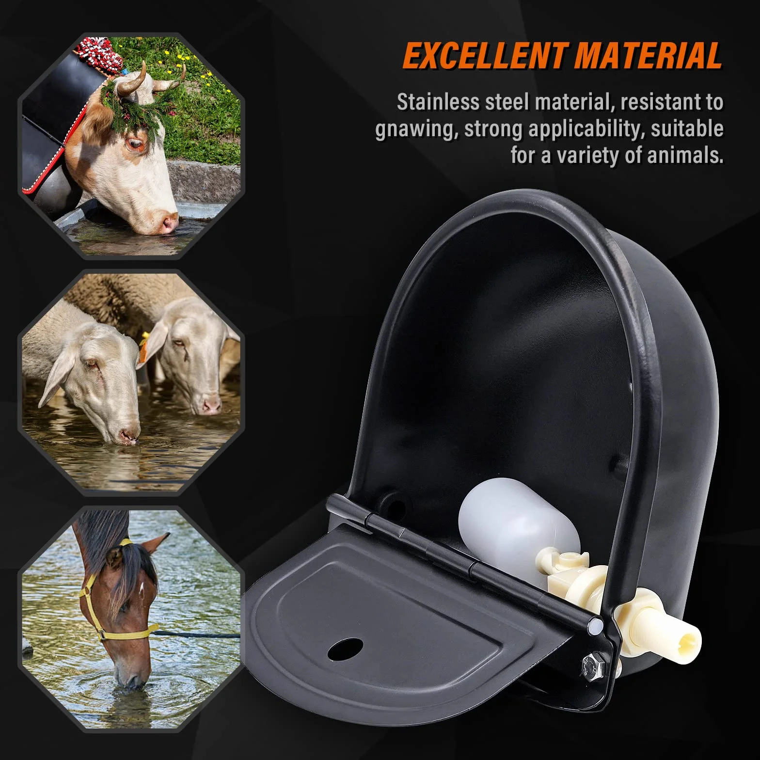 Abreuvoir Automatique en Acier Inoxydable avec Flotteur pour Chevaux, Bovins, Moutons, Porcs