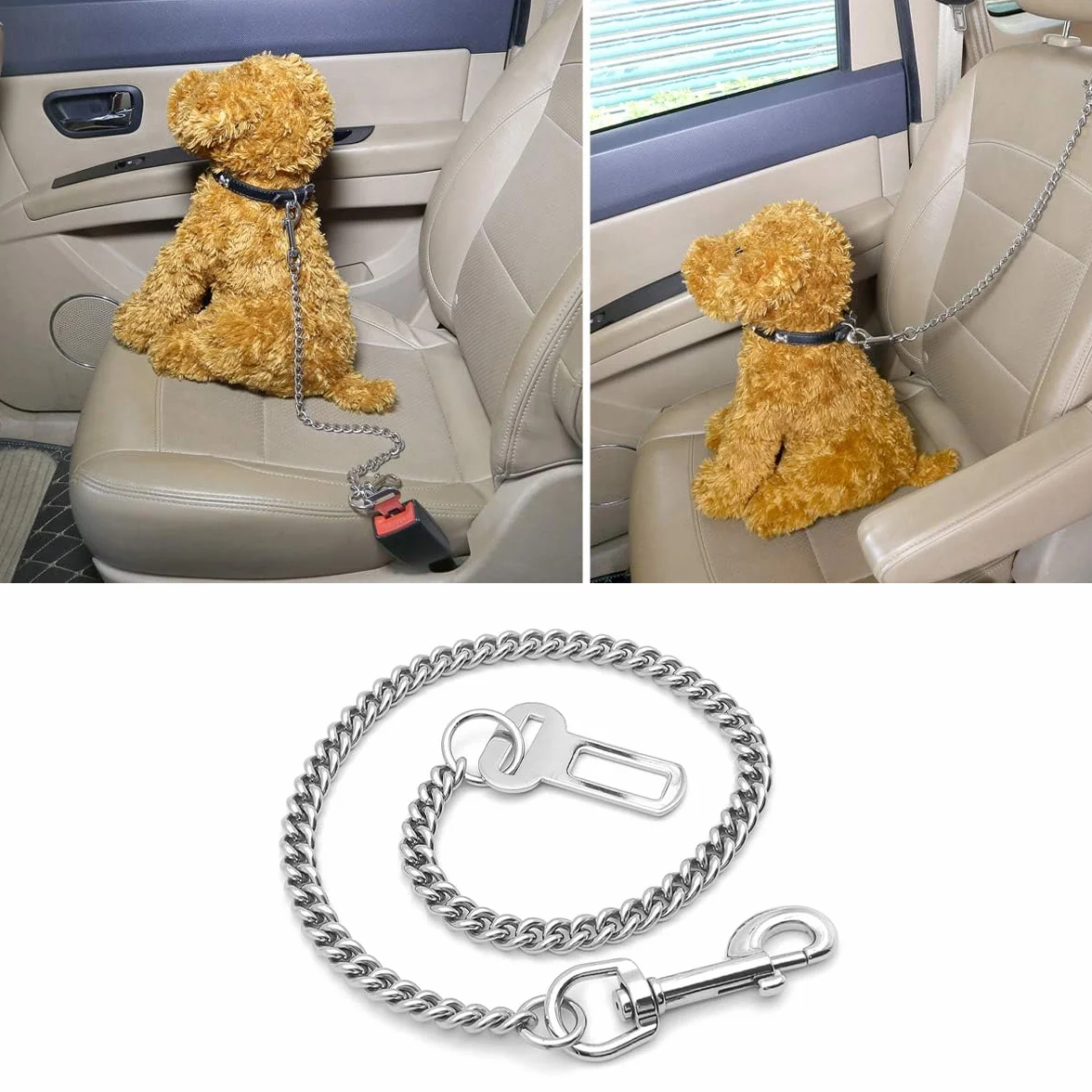 Ceinture de sécurité en chaîne en acier inoxydable 304, convient aux chats, chiens et autres animaux de compagnie, 60 cm, fabriquée en acier inoxydable 304