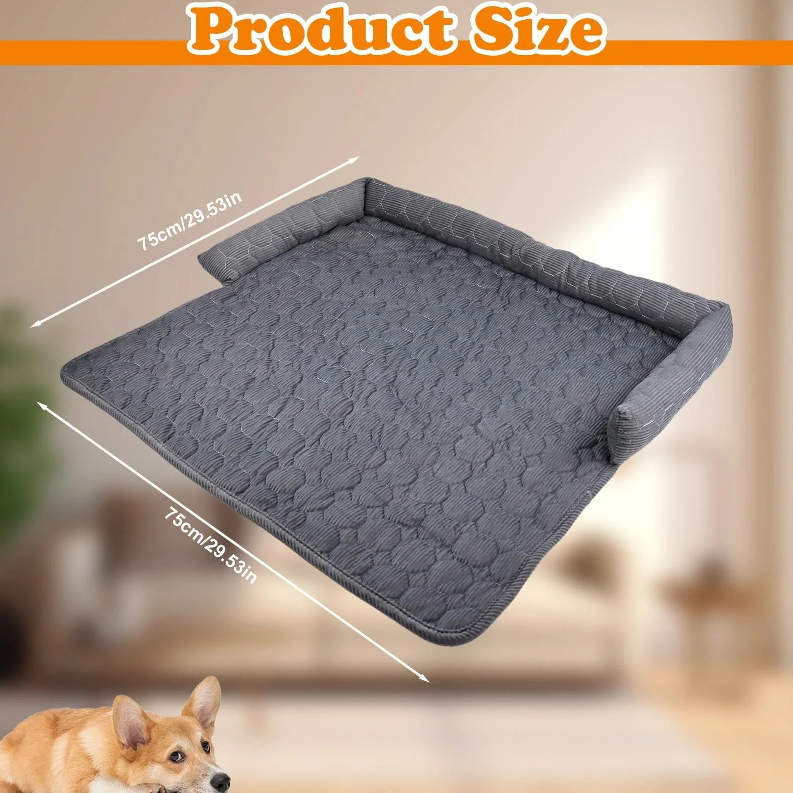 Panier Chien Lavable Déhoussable Antidérapant 75x75 cm Gris Foncé