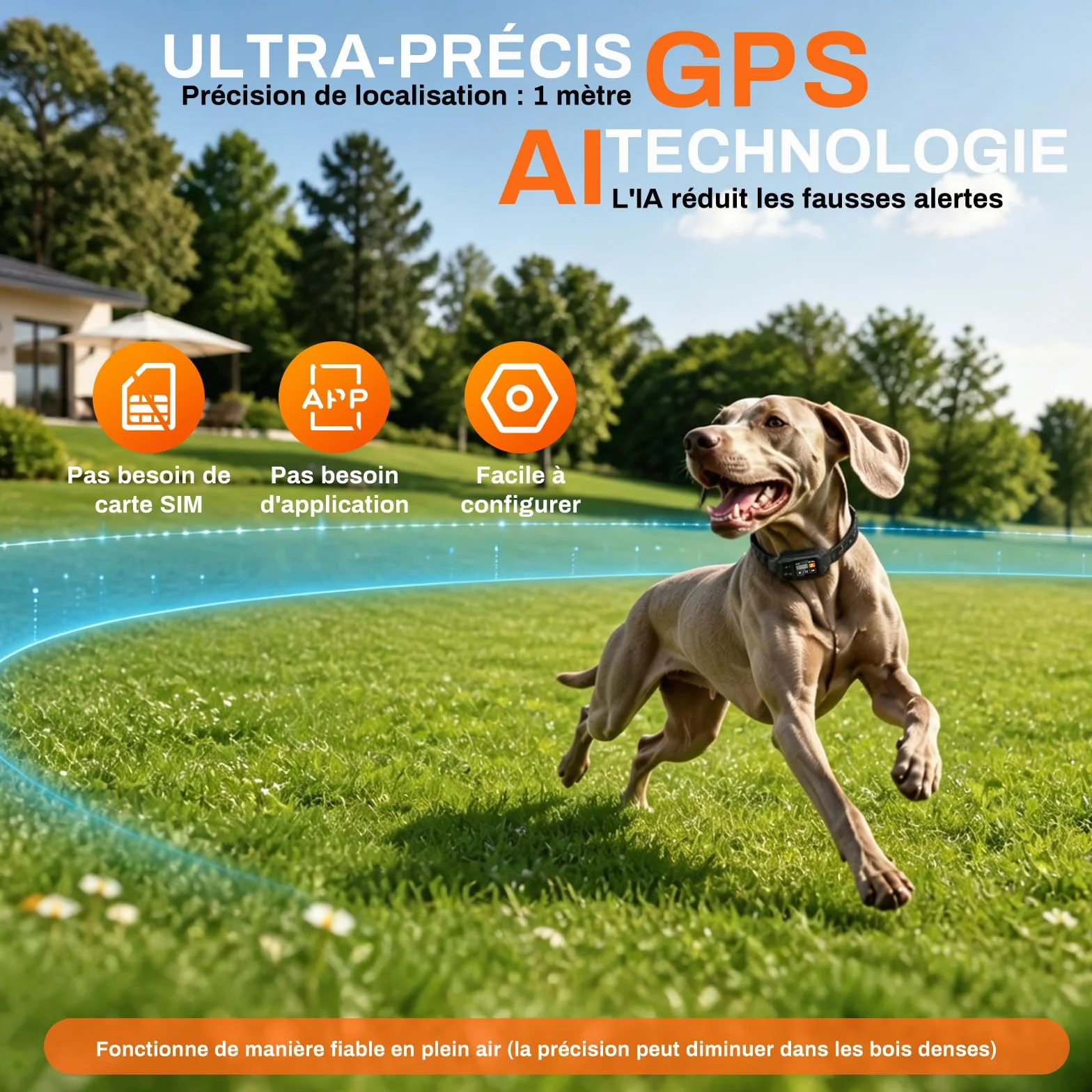 Clôture Électrique sans Fil pour Chien, Collier Anti-Fugue GPS Localisation Précise, 3 Modes Bip/Vibration/Choc, IPX7 Étanche