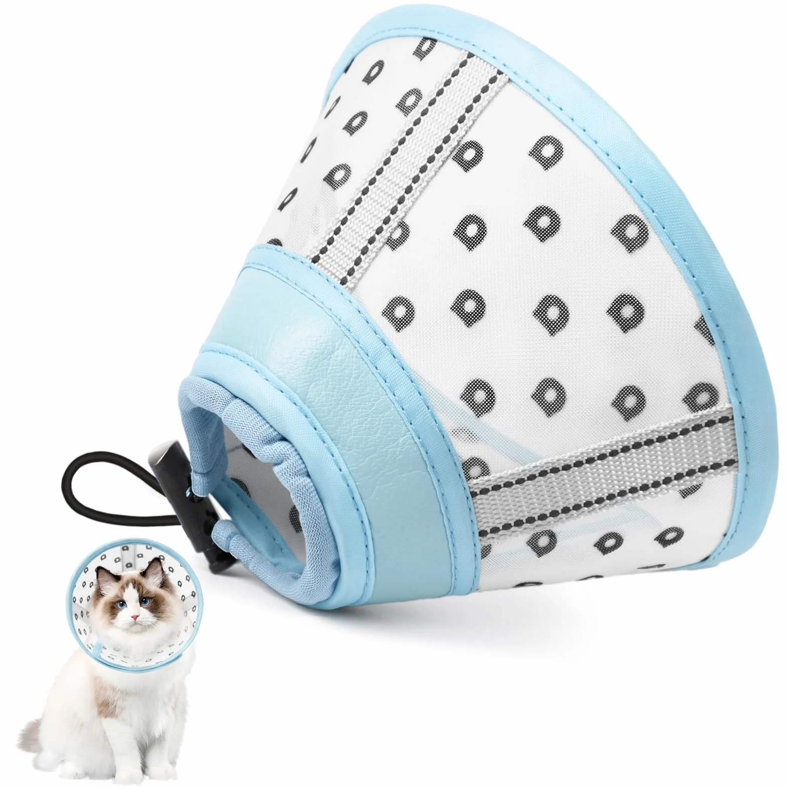 Collerette Chat Anti Léchage Anti Grattage Souple Tissu Respirant Ajustable M Maille Bleu