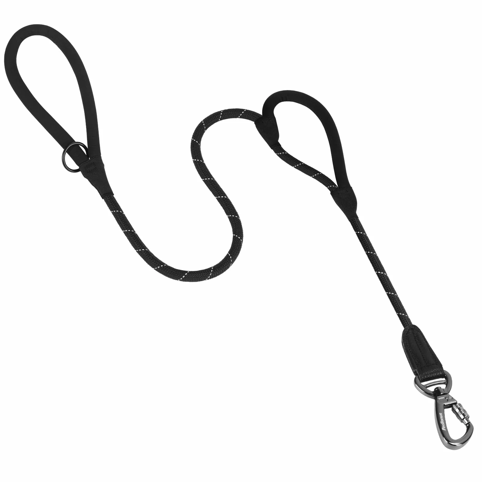 PetBonus Laisse Chien Double Poignée 1,5m Dressage Robuste Mousqueton Verrouillable Réfléchissante Noir