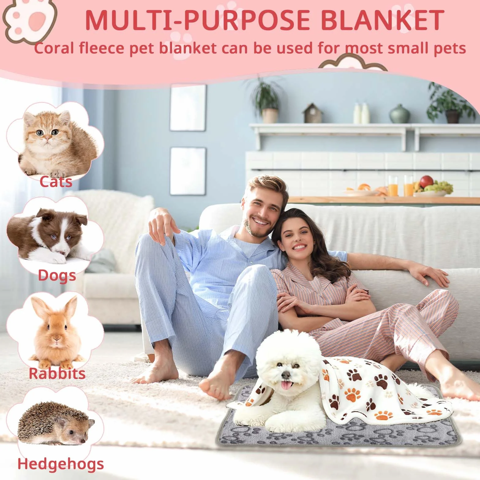 Lot de 3 couvertures en peluche douce pour chiens et chats, lavable 60 x 40 cm