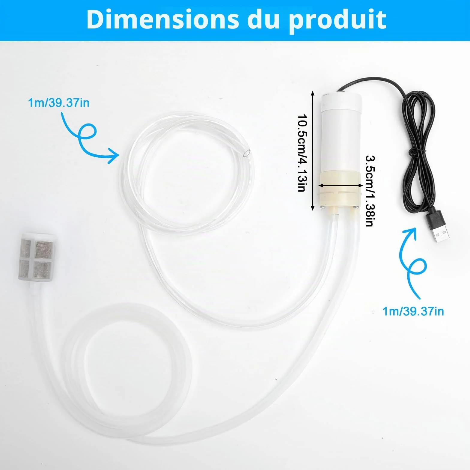 HENGBIRD Pompe à eau USB Mini DC Auto-amorçante 5 V Silencieuse avec Tuyau PVC 1 m & Filtre en Pierre, Pompe de Circulation Portable pour Aquarium