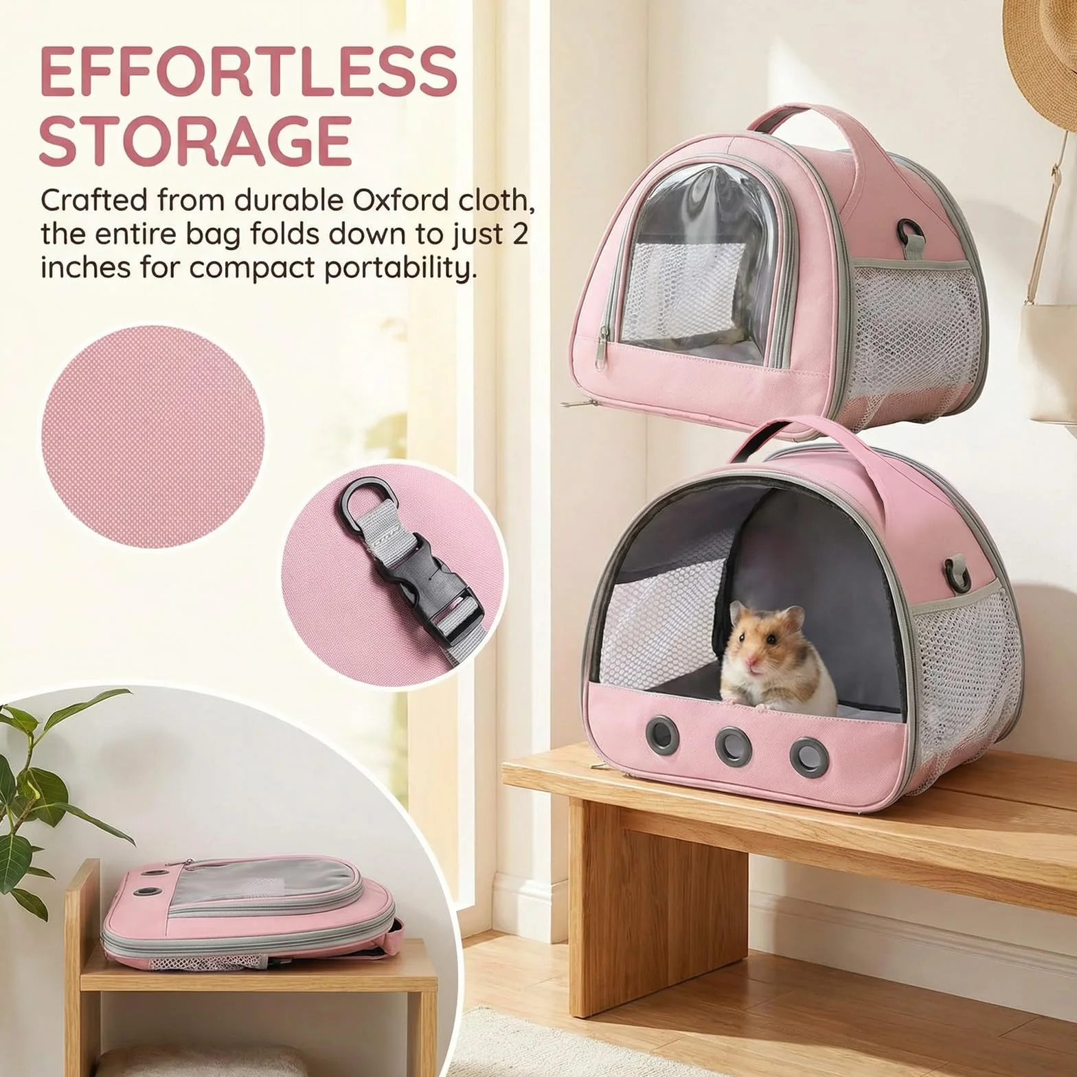 Sac de Transport pour Animal Pliable avec Fenêtre PVC, Grille Aérée, 30x25x25cm