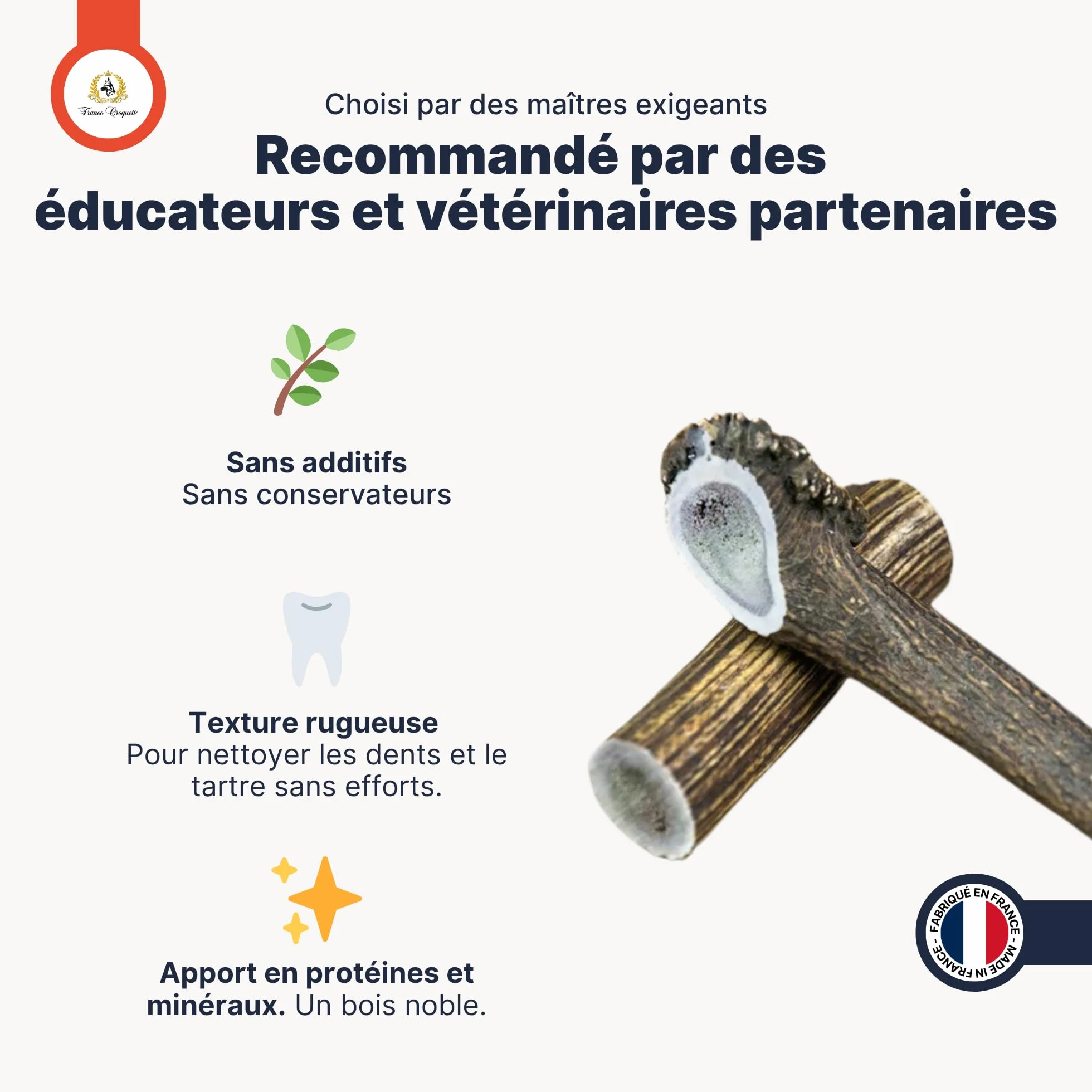 Bois de Cerf XXL Entier 200-300 g pour Chien Moins de 50 kg, Friandise Naturelle à Mâcher Longue Durée