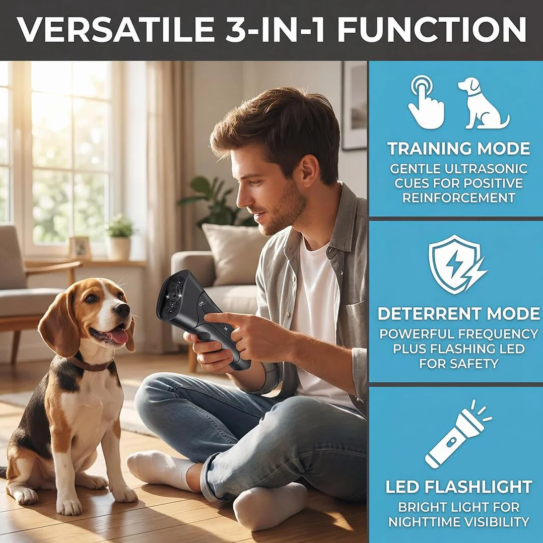 Petgentle Dog Trainer, Ultrasonic Anti Barking Device, Portable Bark Deterrent with LED & 3 Modes, Safe Silencer All Breeds