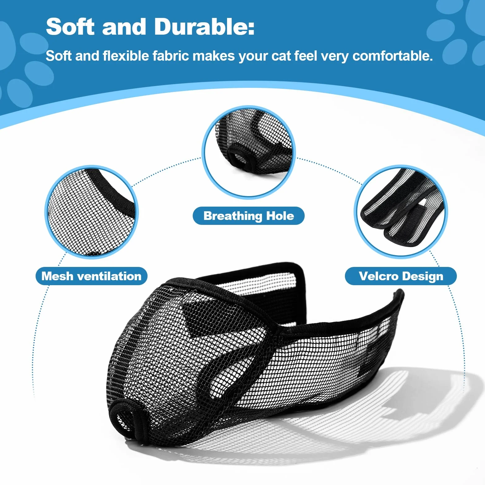 Muselière pour Chat OHCOZZY XS Noir en Maille Souple Anti-Morsure