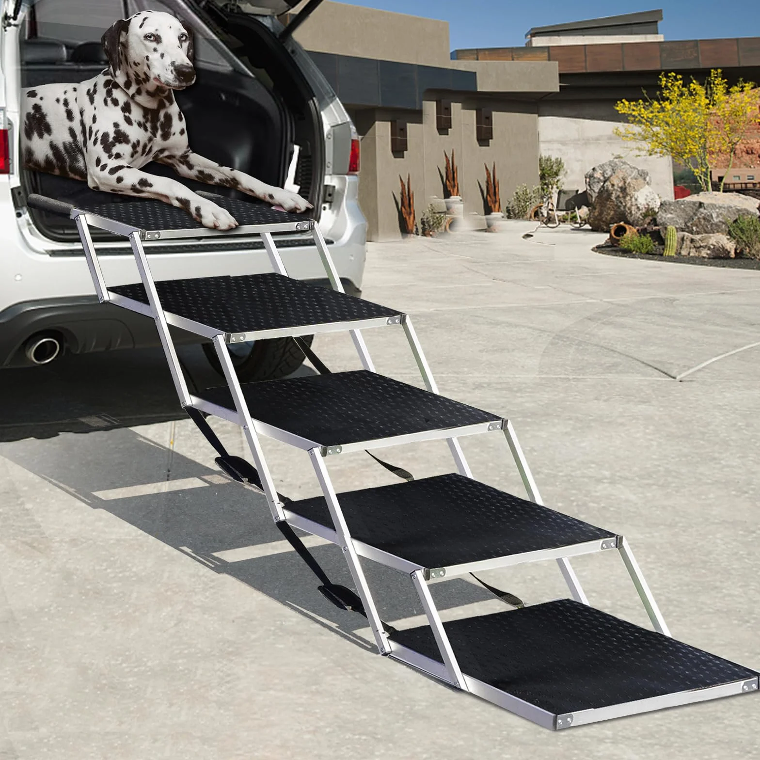 Escalier de Voiture Pliable pour Grands Chiens, Rampe d'escalier pour Chien avec Surface Antidérapante，Rampes Légères pour Chien pour Voiture et SUV pour Chiens Jusqu'à 80kg