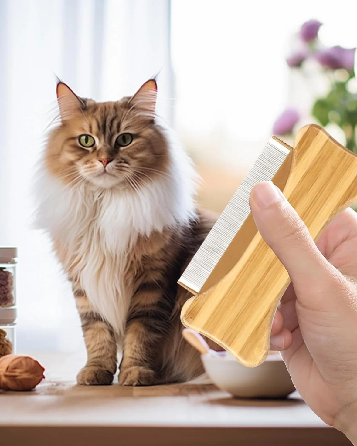 1 pièce Peigne à puces en forme d'os,manche en bois,peigne à puces pour chiens à poils courts,peigne de soins pour animaux de compagnie,élimine les puces et les tiques,les chiens et les chats