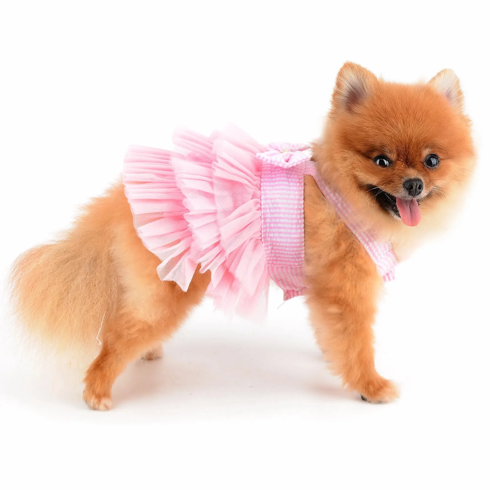 PAIDEFUL Robe tutu d'été en denim rayé avec nœud en organza et perles Rose Taille L