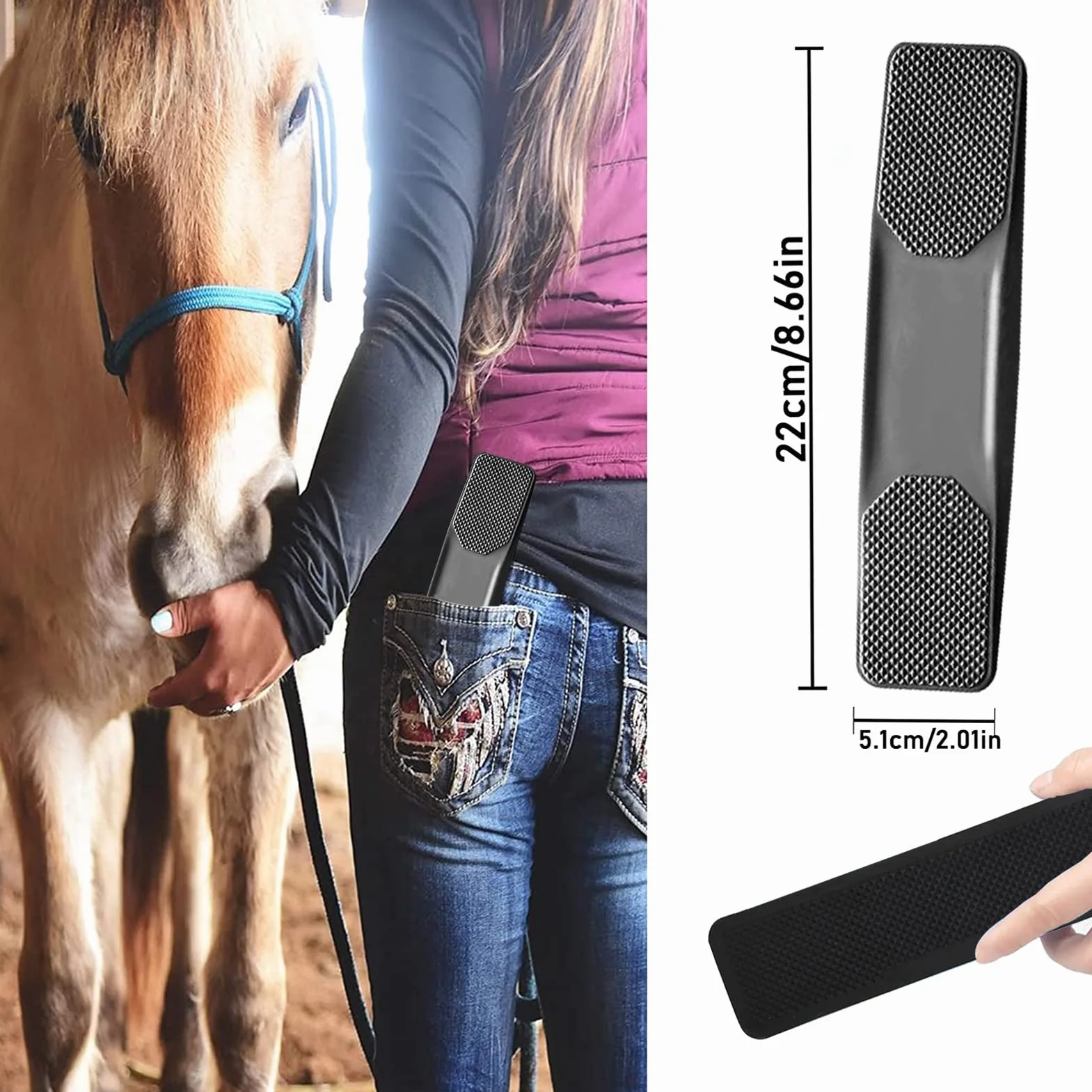 Brosse de Toilettage pour Chevaux 6-en-1 en Crin de Cheval pour Enlever les Poils Secs